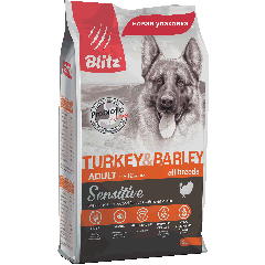 Сухой корм Blitz Adult Turkey & Barley All Breeds для Взрослых Собак Индейка с Ячменём