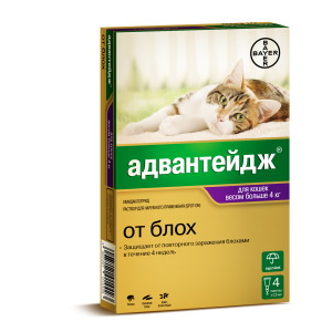 Bayer Advantage 80К Капли от Блох для Кошек свыше 4кг (упаковка 4 пипетки) (31274)