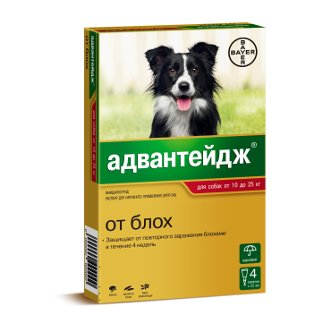 Bayer Адвантейдж Капли для собак от 10-25кг от Блох и Клещей (4 пипетки)(72488)