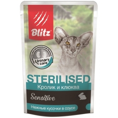 Blitz Sensitive Sterilised Нежные кусочки в соусе для Кастрированных или Стерилизованных кошек Кролик и клюква 85гр*24шт (103533)