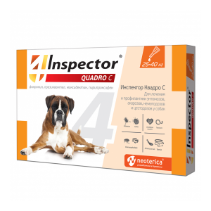 Inspector Quadro Капли Инсекто-Акарицидные от всех паразитов для собак от 25кг до 40кг (1 пипетка)(78836)