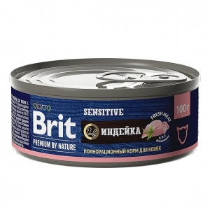 Brit Premium by Nature Консервы для кошек с Чувствительным пищеварением с Индейкой 100гр (58355)