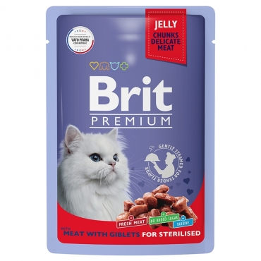 Brit Premium Пауч для взрослых Стерилизованных кошек мясное ассорти с Потрошками 85гр (58579)