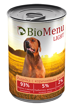BioMenu LIGHT Консервы для собак Индейка с Коричневым Рисом