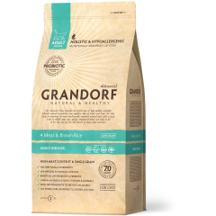 Grandorf Низкозерновой корм с Живыми пробиотиками для Домашних Кошек Четыре вида мяса с Бурым рисом