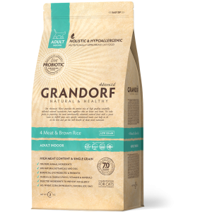 Grandorf Низкозерновой корм с Живыми пробиотиками для Домашних Кошек Четыре вида мяса с Бурым рисом