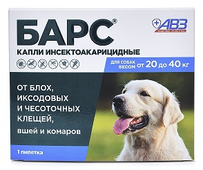 АВЗ Барс капли для собак против блох и клещей (20-40кг), 1пип./уп (92661)
