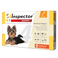 Inspector Quadro Капли Инсекто-Акарицидные от всех паразитов для собак от 1-4кг (1 пипетка)(87709)