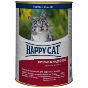 Happy Cat Консервы для кошек Кусочки в Соусе Кролик с Индейкой 400гр*12шт