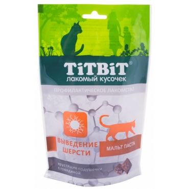 Titbit Хрустящие подушечки для кошек с говядиной для выведения шерсти 60гр (89390)