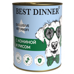 Best Dinner Exclusive Vet Profi Hypoallergenic Консервы для собак при проблемах пищеварения с Кониной и рисом 340гр*12шт (7640)