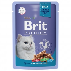 Brit Premium Пауч для взрослых Стерилизованных кошек с Перепёлкой в желе 85гр (58578)