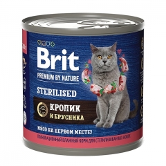 Brit Premium by Nature Консервы для Стерилизованных кошек с Кроликом и Брусникой 200гр (58362)
