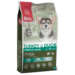 Blitz Holistic PUPPY Корм для щенков Беззерновой Индейка/Утка 500гр (79433)