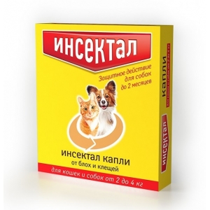 Инсектал Капли от Клещей и Блох для Кошек и Собак от 2 до 4кг (49699)