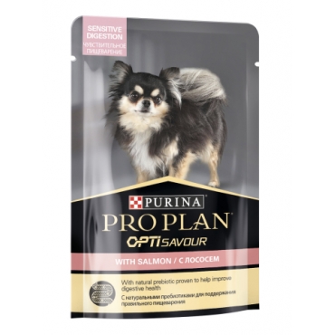 Pro Plan Пауч для собак Мелких и Карликовых пород с Чувствительным пищеварением с Лососем в соусе 85гр (81572)
