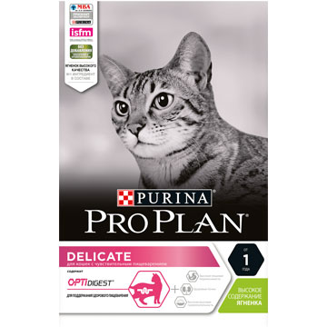 Сухой корм для кошек Pro Plan Delicate Optidigest,при чувствительном пищеварении, с ягненком