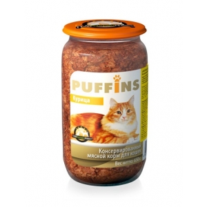 Puffins Консервы для Кошек с Курицей 650гр*8шт (стекло)(53649)