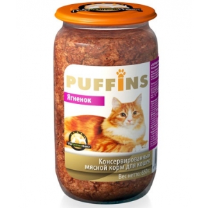 Puffins Консервы для Кошек с Ягнёнком 650гр*8шт (стекло)(62108)