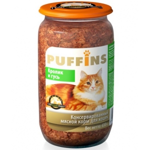 Puffins Консервы для Кошек Кролик и Гусь 650гр*8шт (стекло)(62107)