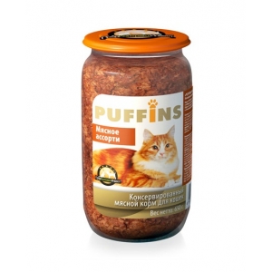 Puffins Консервы для Кошек Мясное Ассорти 650гр*8шт (стекло)(53648)