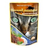 Ночной охотник Паучи для Кошек Мясное Ассорти Кусочки в Желе 100гр*24шт (17861)