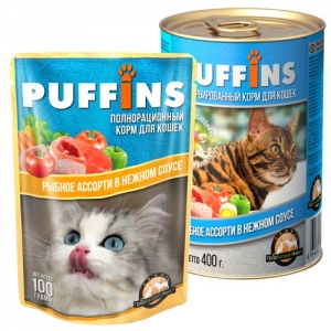 Puffins Паучи для Кошек Рыбное ассорти в Соусе 100гр*24шт (62121)