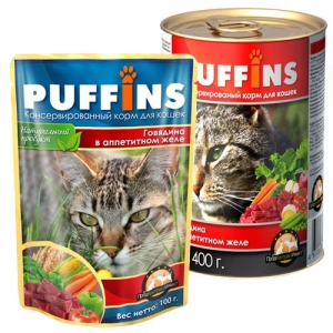 Puffins Сочные кусочки Говядины в Аппетитном Желе для Кошек